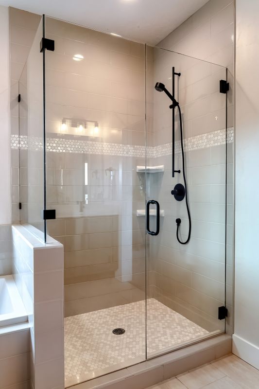 Walk-in Shower with Black Trim Accents